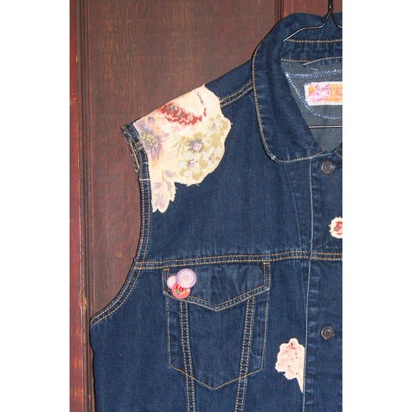 Boho Gypsy Vest Upcycled Denim Jacket Plus Size 20 - Picture 4 of 8